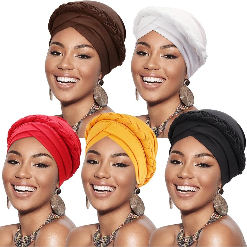 African Women Turban Caps Beanie Twist Headscarf Pre-Tied Twisted Braid Headwrap